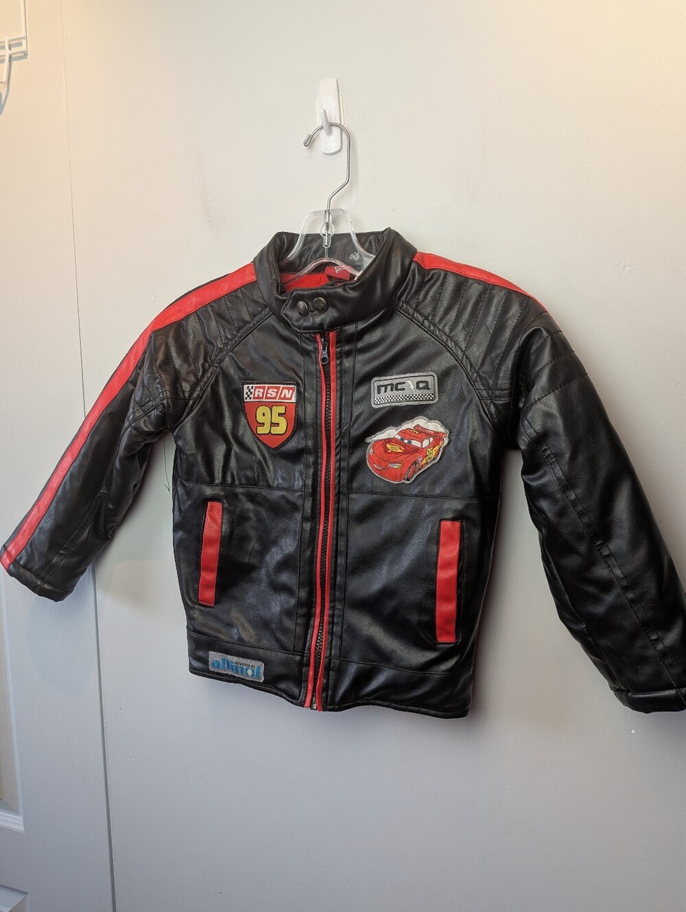 DISNEY Pixar CARS Boy Simili Leather Coat Sz 6 Zipper Closure Lightning McQueen